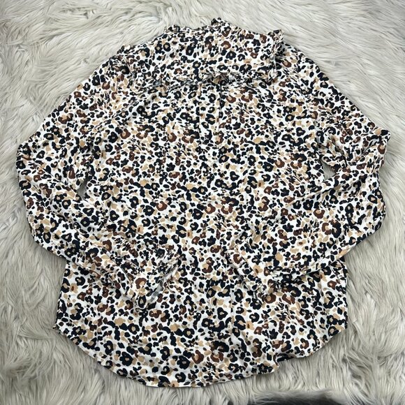 Maeve by Anthropologie Animal Print Ruffle Neck Button Front Blouse - Picture 6 of 7
